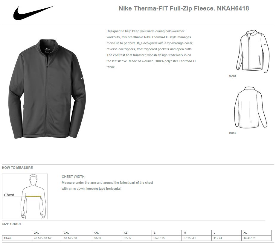 Nike therma fit deals size chart